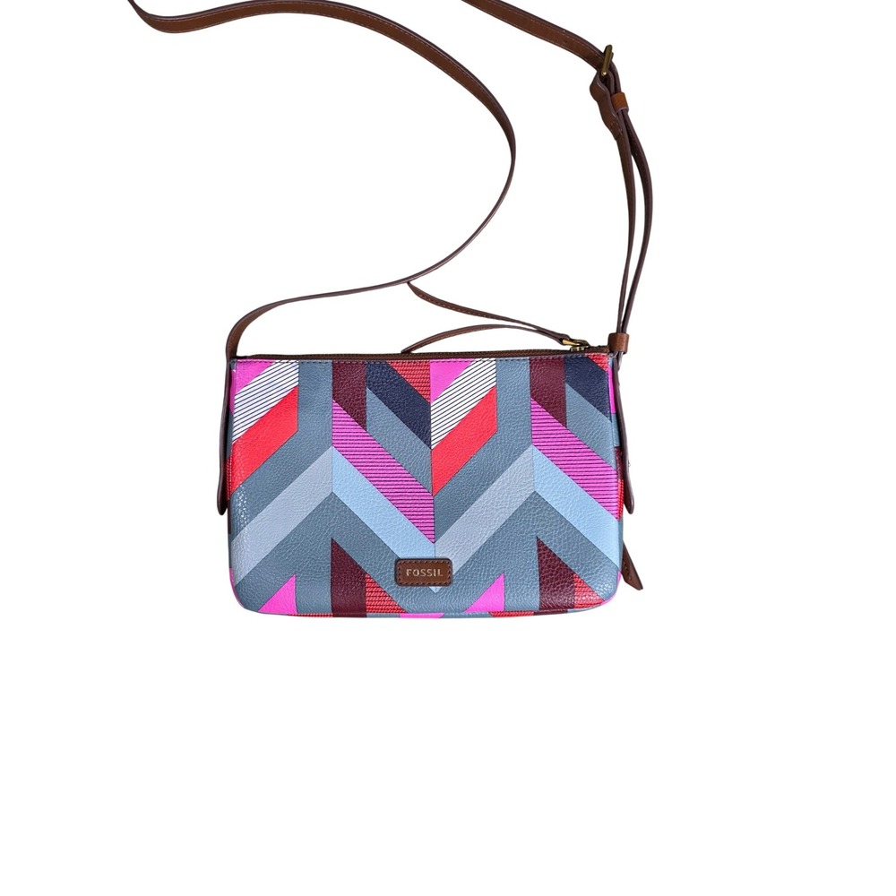 Fossil GEMMA Chevron Geometric Crossbody Bag Pink Blue Grey Multi ZB7322